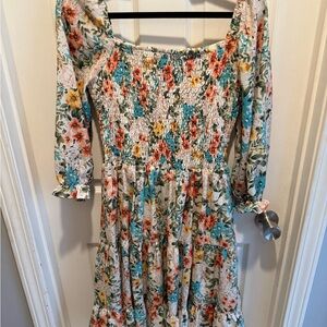 Baltic Born Cream Midi Smocked Floral Dress with Bishop Sleeves